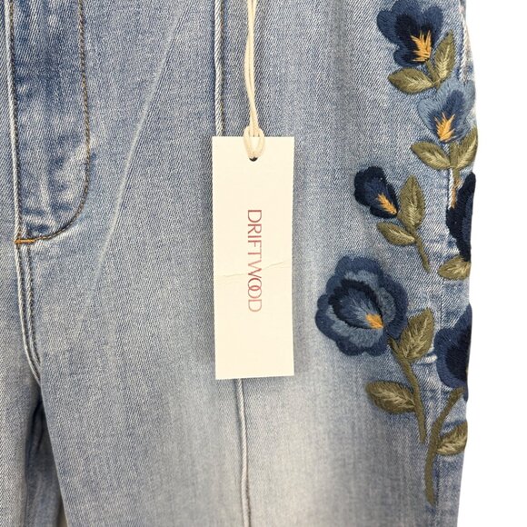 Driftwood Farrrah Flared High Rise Embroidered Floral Blue Denim Jeans W31 L32 - Picture 6 of 9